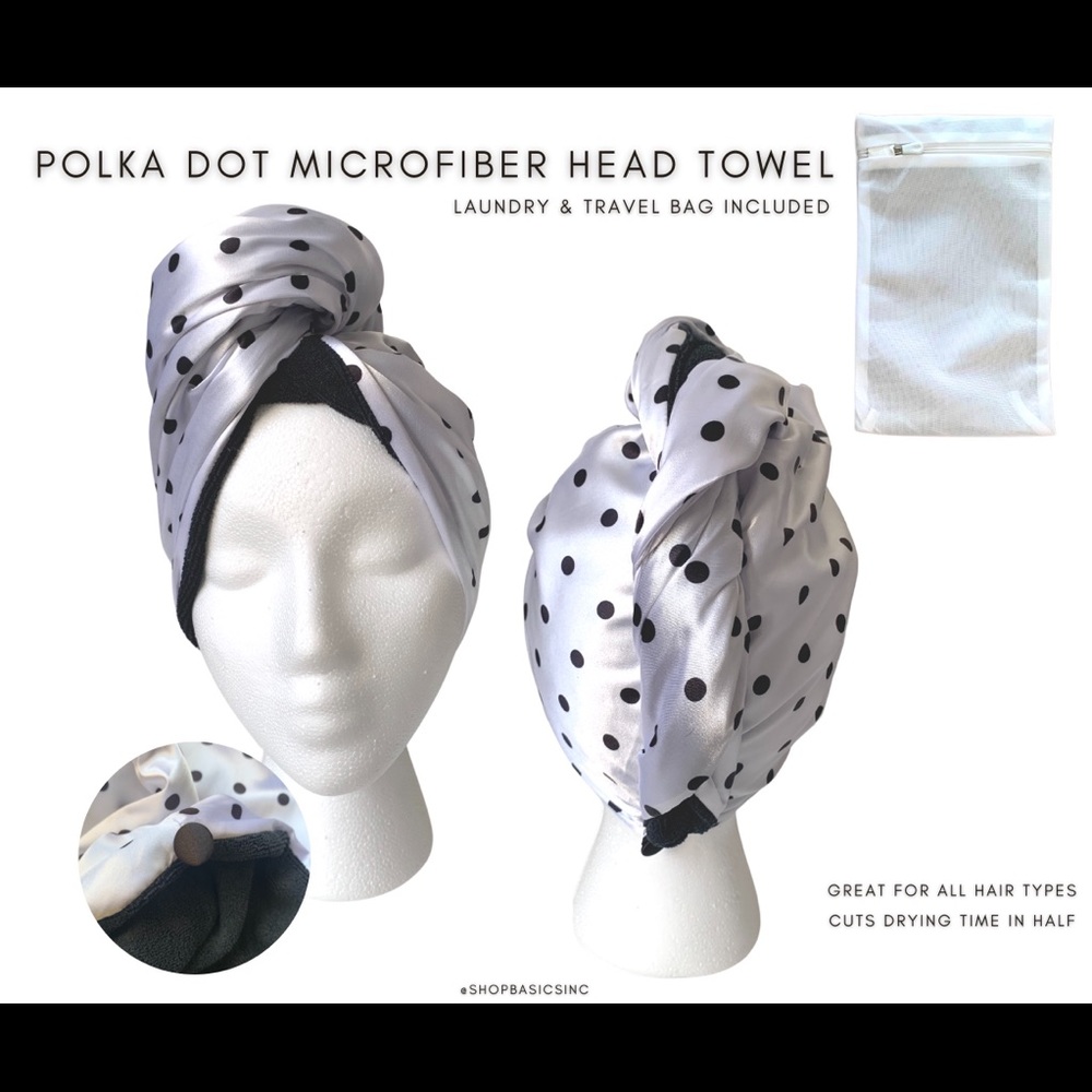 POLKA DOT Satin Microfiber Hair Towel - Laundry & Travel bag Included